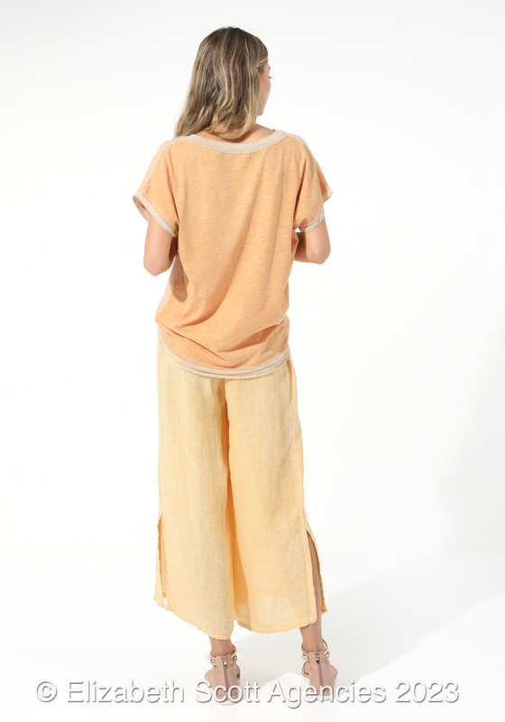 Linen Vintage Wash Pants With Drawstring - Click Image to Close