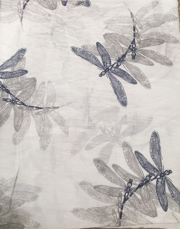 Italian Silk/Cotton Dragonfly Print Scarf - Click Image to Close