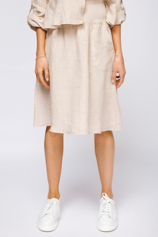 A-Line Linen Skirt with side Pockets - Click Image to Close