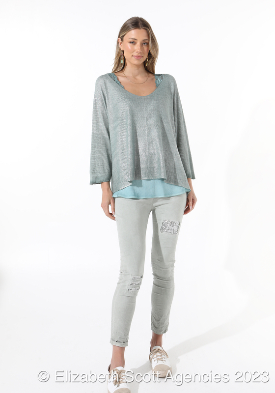Metallic Knt Long Sleeve T - Click Image to Close