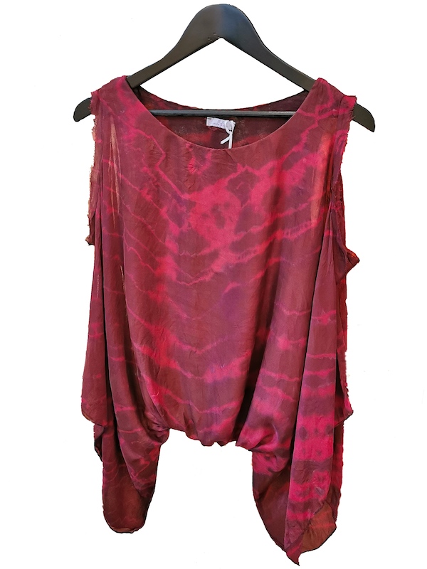 Tie Dyed Pure Silk Cut Away Sleeve Top - Click Image to Close