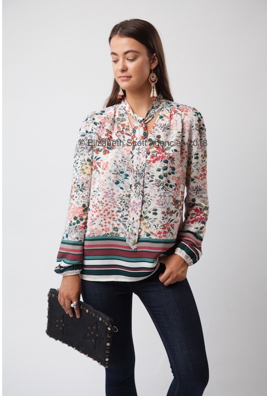 Spring Garden Top With Stripe Print - Click Image to Close