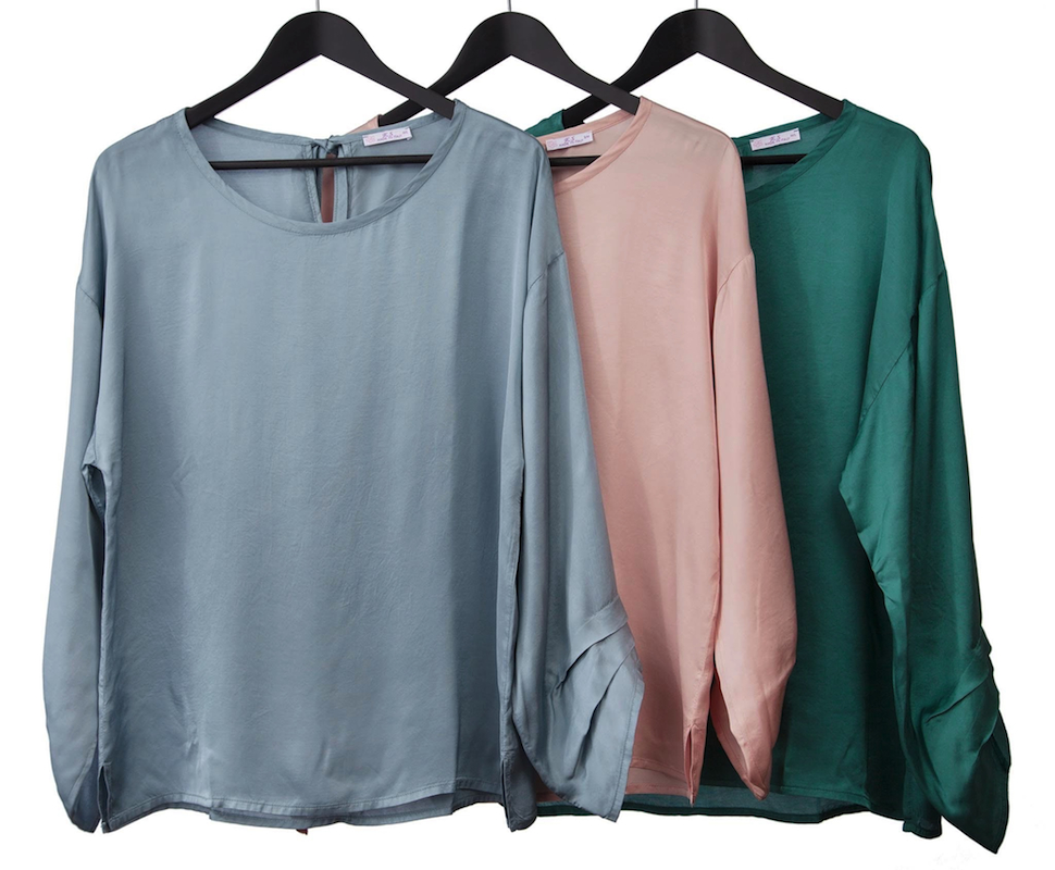 Satin Top With Layered Sleeve - Click Image to Close