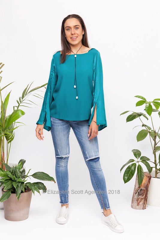 Viscose Crepe Top With Split Satin Sleeves - Click Image to Close