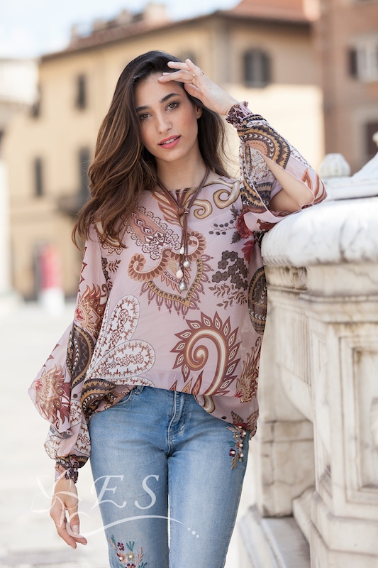 Paisley Floral Print Top With Sleeve Detail - Click Image to Close