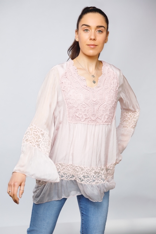 Long Sleeve Top With Lace Front - Click Image to Close