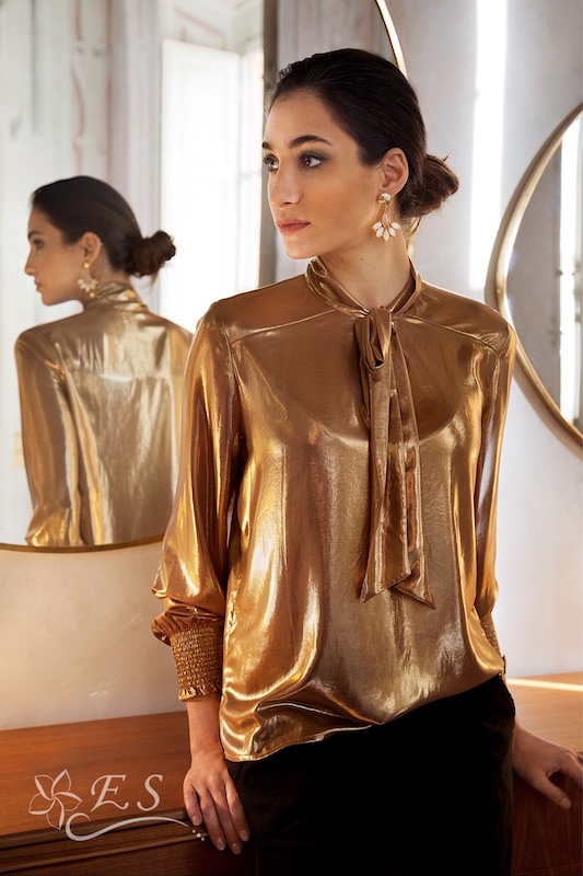 Luxe Lamé blouse with Neck Tie - Click Image to Close