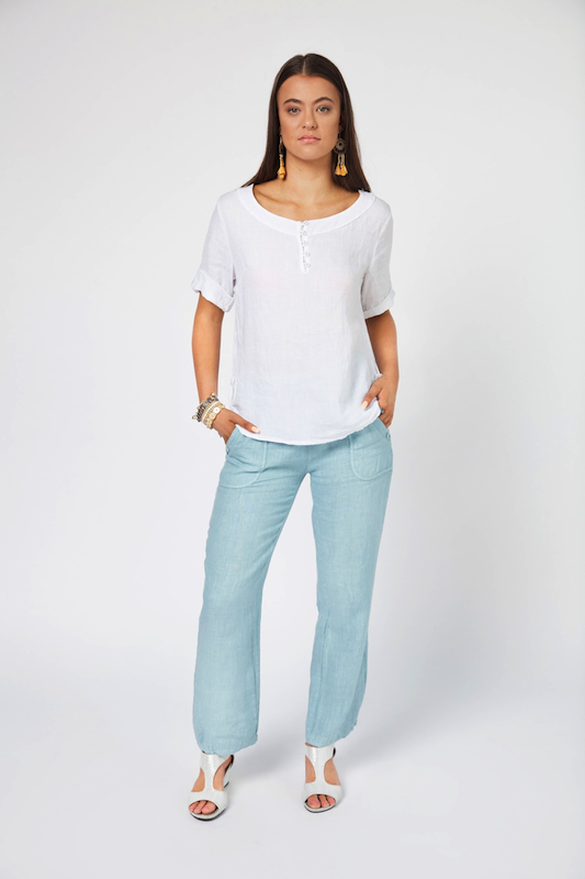 Linen Top With Button Detail - Click Image to Close