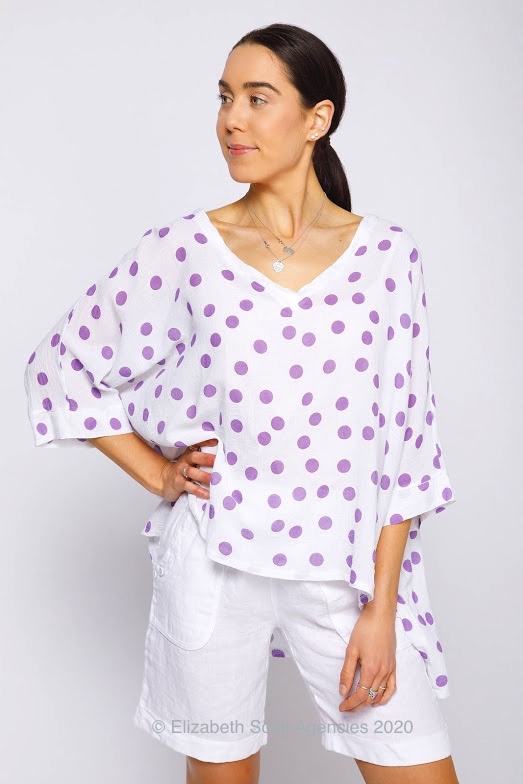 Linen/Cotton Top With Polka Dots - Click Image to Close