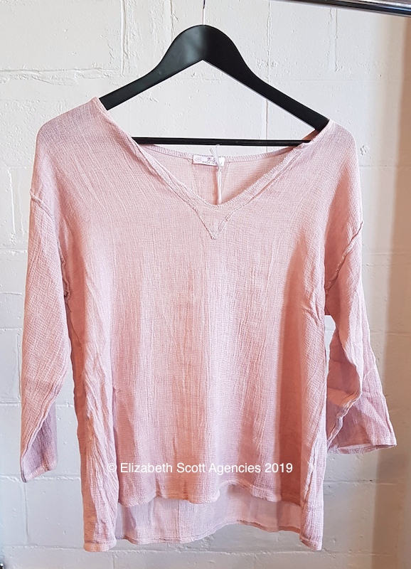 Linen/Cotton Vintage Wash Top With 3/4 Sleeve and Lurex V Neck - Click Image to Close