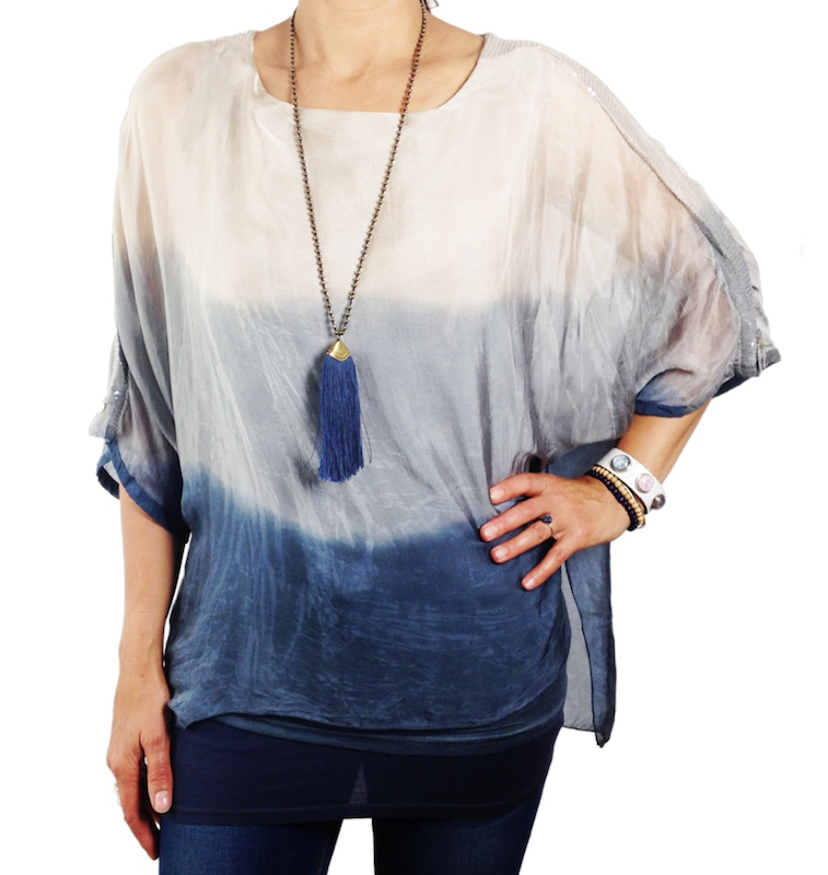 Variegated Italian Silk Top with Sequinned Sleeves - Click Image to Close
