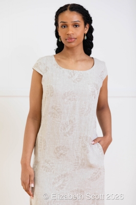 Pure Linen Embroidered Dress With Cap Sleeves