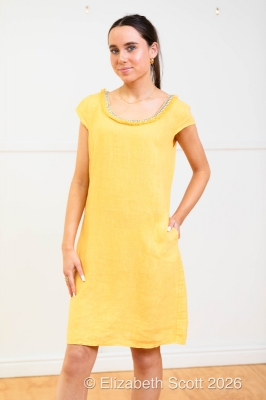 Tribal Neckline Linen Dress