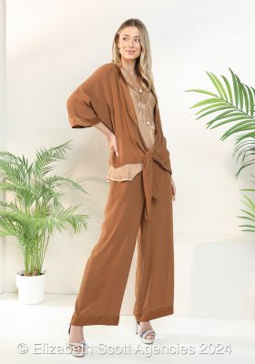 Viscose Pants with Satin Trim and Woven Waistband