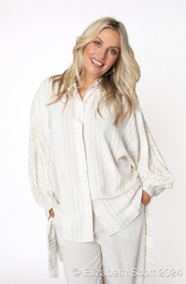Sophia Oversized Striped Shirt with Ties at Cuffs and Shell Buttons