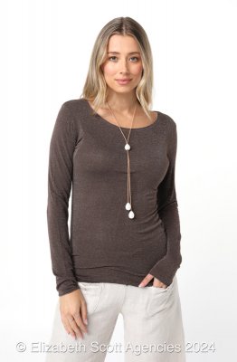Lurex thread long sleeve scoop neck top