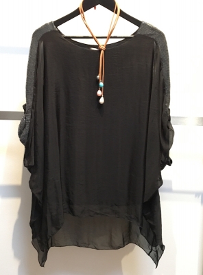 Silk Top with Sequinned Sleeves
