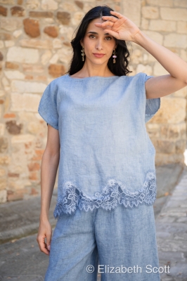 Linen Top With Lace Trim