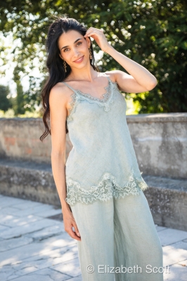 Lace Trim Linen Cami With Adjustable Straps