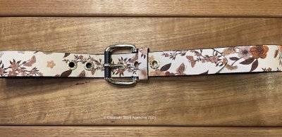 Cream Belt With Bronze Floral Print and Gold Buckle