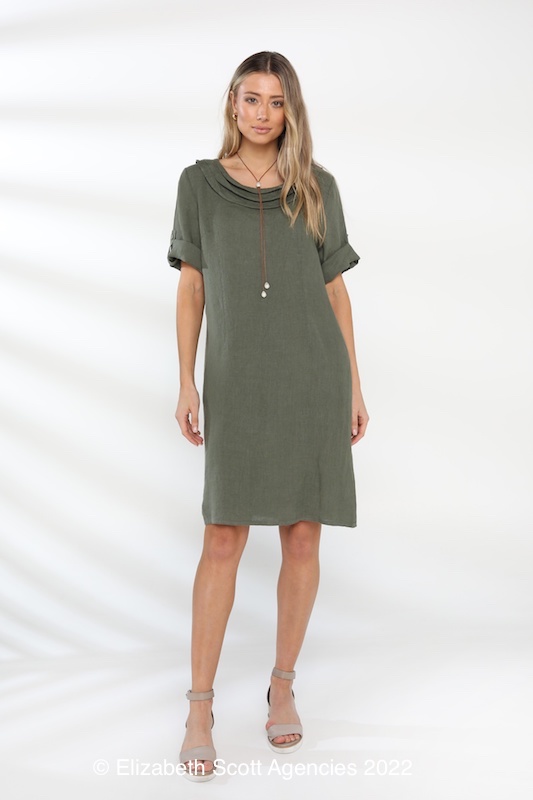 Linen Dress With Cowl Neck, Sleeves and Pockets [ES-DR-158A] : Elizabeth  Scott, Elizabeth Scott represents a range of womens fashion throughout  Australia, Labels include ES, and The Shoe Collective